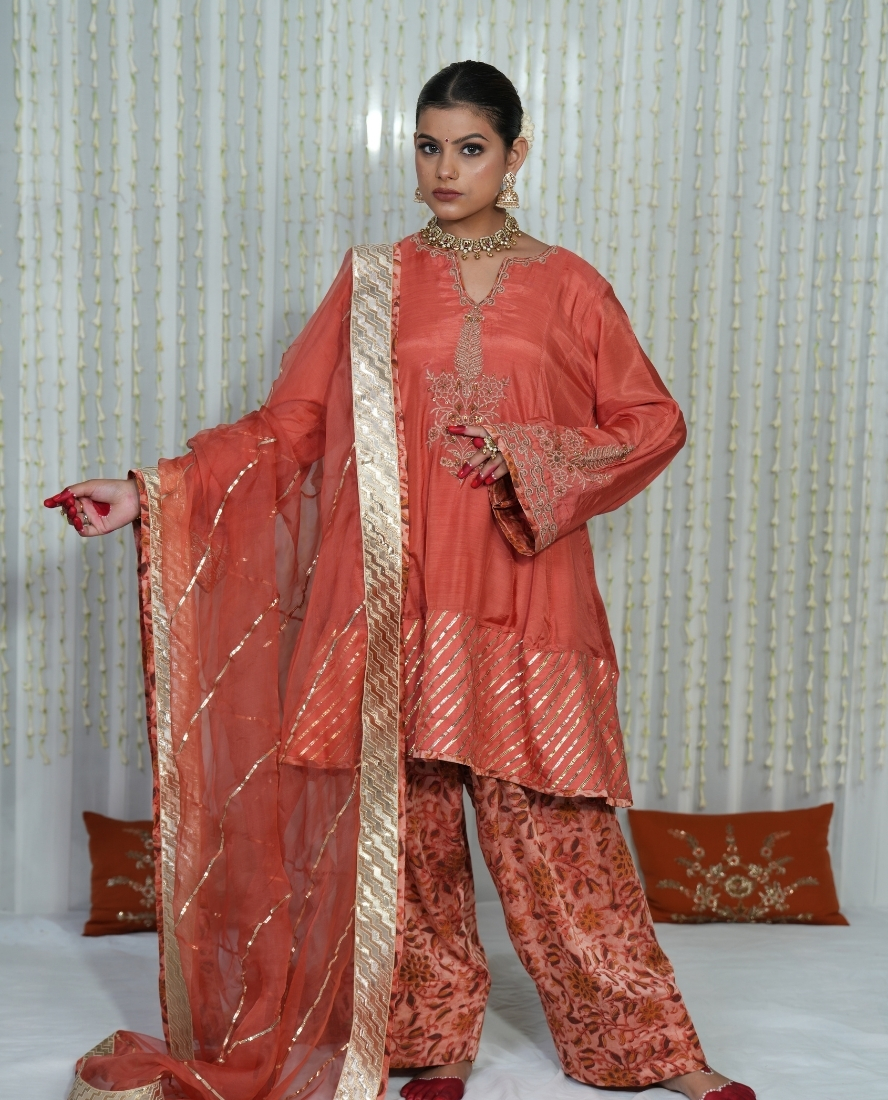 peach gotta short Anarkali set