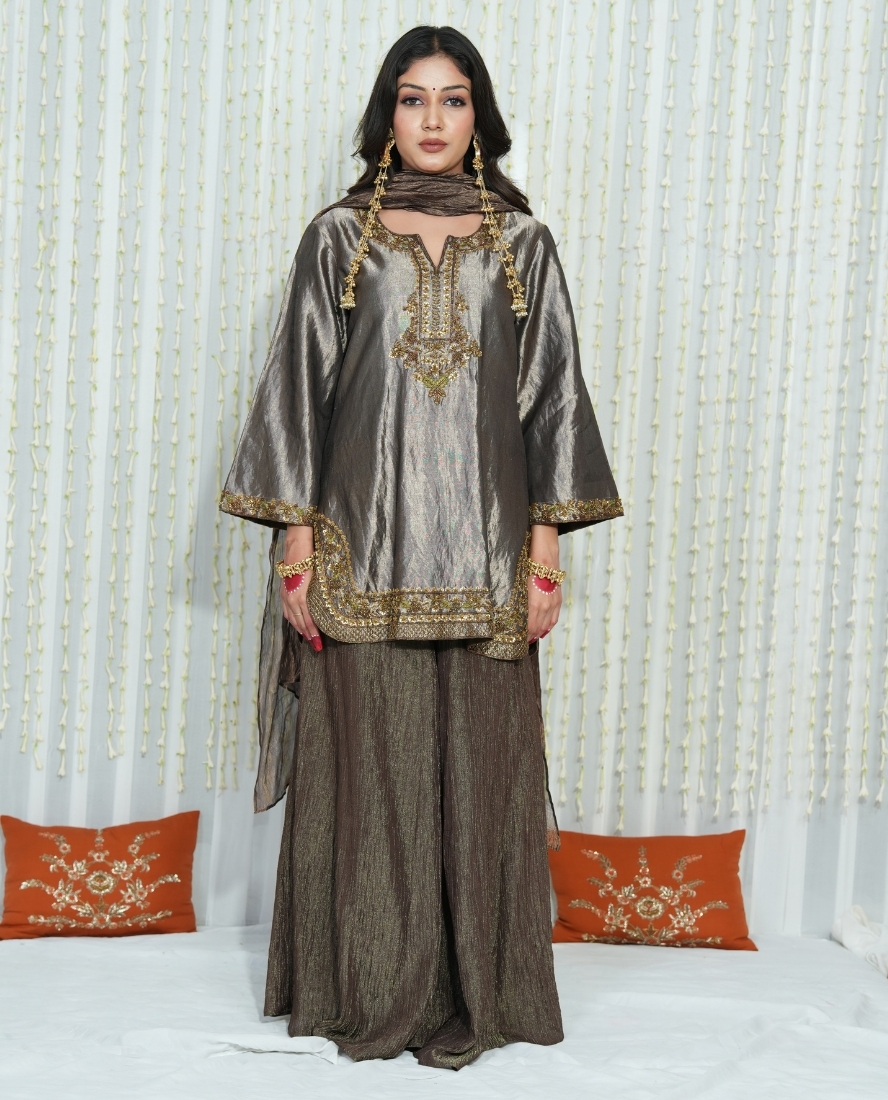 Teal tissue kurta set