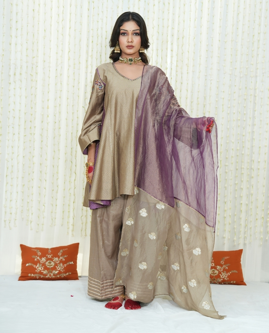Grey and baigani Ambi farshi set