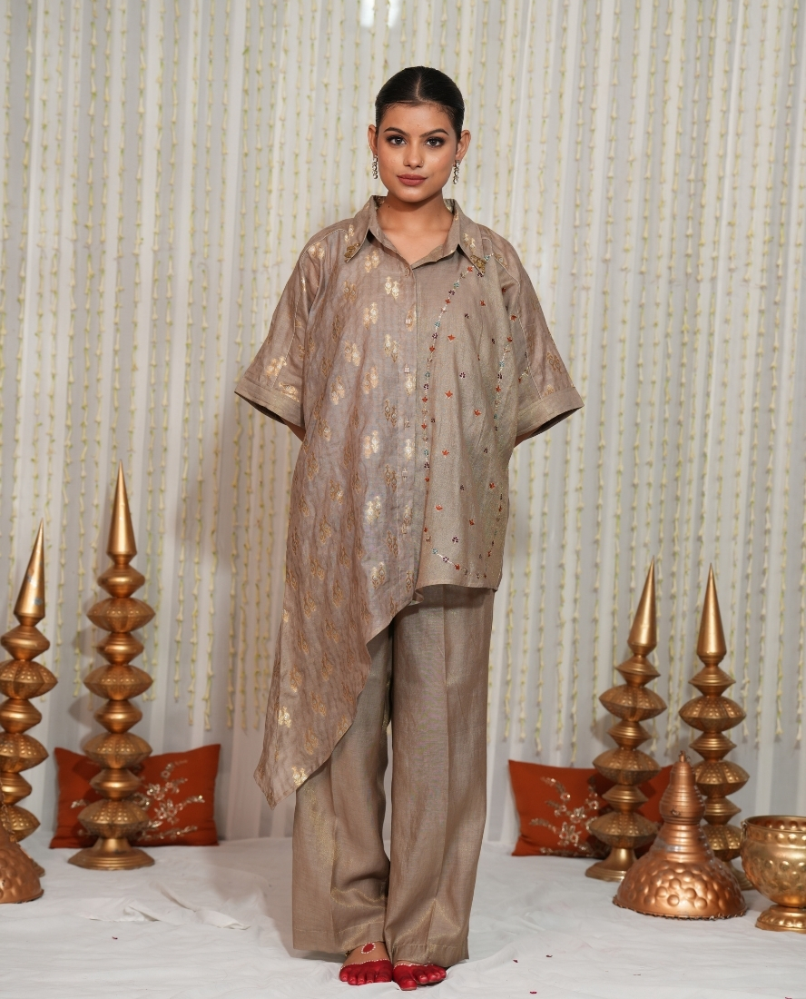 Grey brocade cord set